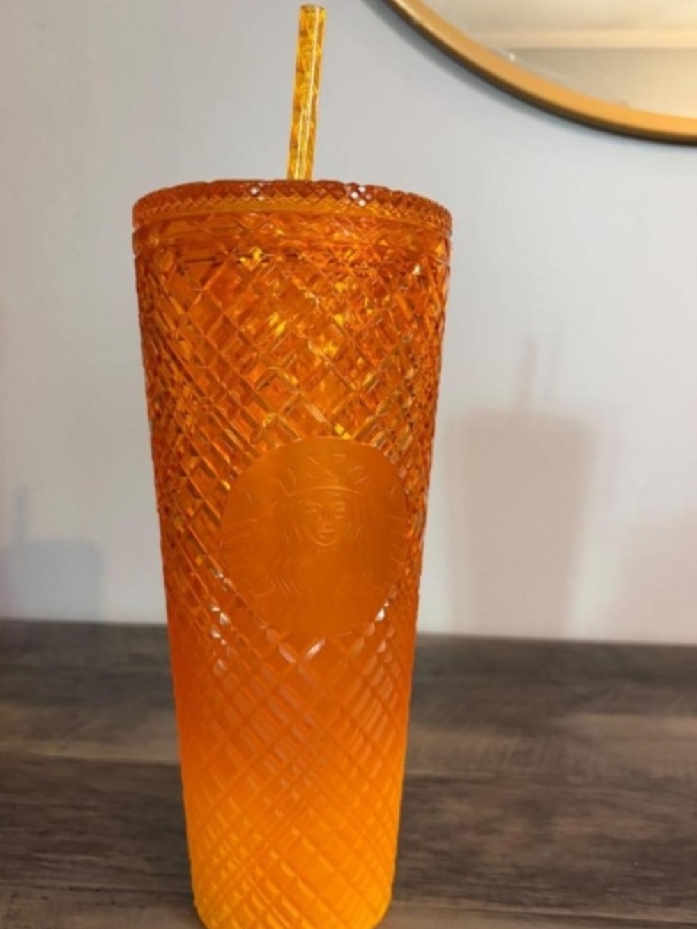 Starbucks Textured Amber Orange Cold Cup with Straw
